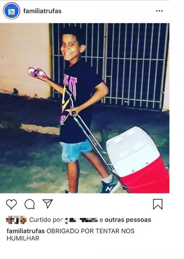 Luiz Neto, de 11 anos, ajuda os pais na venda de trufas em Teresina.(Imagem:Reprodução/Instagram)