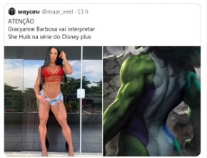 Fã sugere que Gracy Barbosa interprete Mulher-Hulk e ela responde: 