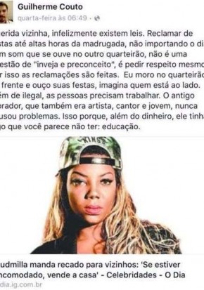  Ludmilla é chamada de mal-educada por vizinho.(Imagem:Reprodução)