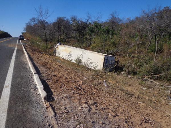 Carreta carregada de carnes tomba na BR-230.(Imagem:FlorianoNews)