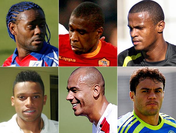 Vagner Love, Juan, Airton, André, Alex Silva e Kleber: os dois primeiros não serão contratados; Airton foi anunciado, mas ainda não chegou; André é considerado difícil; Alex Silva;(Imagem:: Editoria de Arte/GLOBOESPORTE.COM))