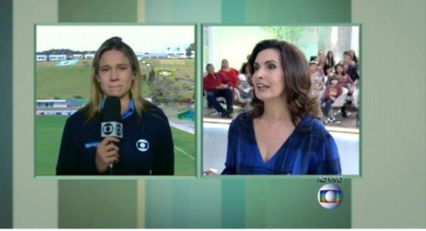 Fernanda Gentil chora ao vivo com Fátima Bernardes.(Imagem:Encontro com Fátima Bernardes/ TV Globo)