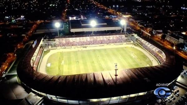 Foto aérea do Estádio Rei Pelé, palco da decisão do Nordestão Sub-20.(Imagem:Reprodução/TV Gazeta)