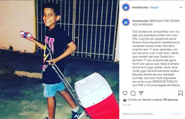 Garoto é humilhado ao oferecer bombons e caso viraliza nas redes sociais(Imagem:Instagram/familiatrufas)