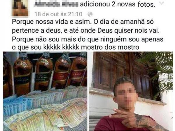 Jovem posta foto;ostentando; garrafas de bebida e dinheiro (Foto: Reprodução/Facebook)(Imagem:Divulgação)