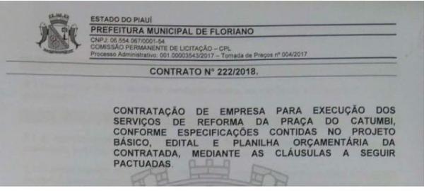 Maurício Bezerra comemora contrato para reforma da Praça do bairro Catumbi.(Imagem:FlorianoNews)