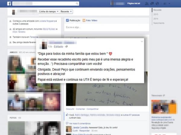 Postagem da filha do policial baleado em tentativa de assalto.(Imagem:Reprodução/Facebook)