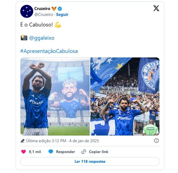 Gabigol é apresentado pelo Cruzeiro em um Mineirão lotado(Imagem:Reprodução)