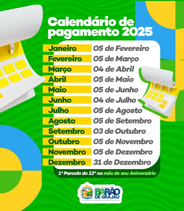 Prefeitura de Barão de Grajaú divulga Calendário de Pagamento para 2025(Imagem:Divulgação)