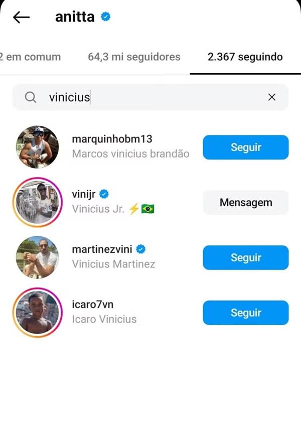 Anitta deixa de seguir Vinicius Souza(Imagem:Reprodução/Instagram)