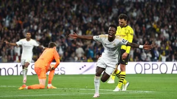 Vini Jr. Vinicius Junior Real Madrid gol Borussia Dortmund Champions.(Imagem:Carl Recine/Reuters)