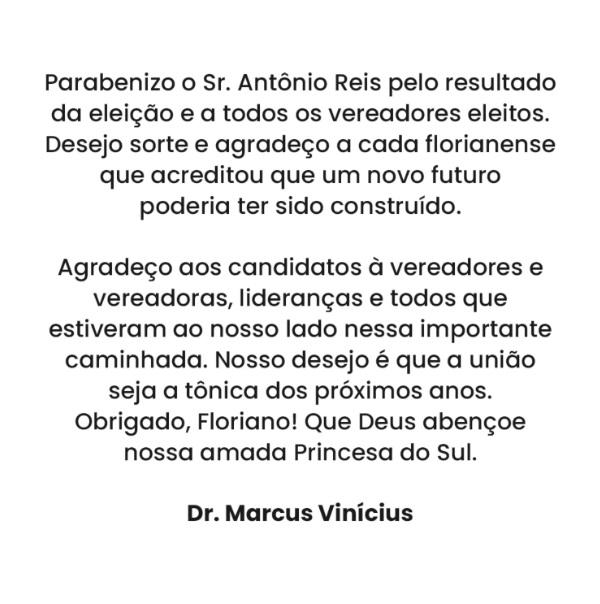 Dr. Marcus Vinícius Kalume parabeniza Antônio Reis e agradece eleitores após obter 43,49% dos votos.(Imagem:Reprodução/Instagram)