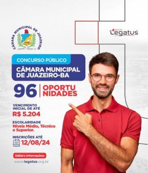 Câmara Municipal de Juazeiro/BA está com inscrições abertas de concurso público.(Imagem:Reprodução/Instagram)