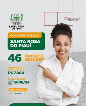 Abertas as inscrições de concurso público de Santa Rosa do Piauí.(Imagem:Reprodução/Instagram)