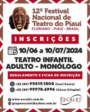 Aberta as inscrições para a 12ª edição do Festival Nacional de Teatro do Piauí.(Imagem:Divulgação)