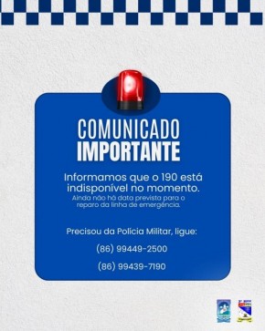 3º Batalhão da PM informa indisponibilidade do 190 e divulga números alternativos.(Imagem:Divulgação)