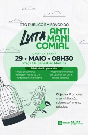 Ato público pela luta antimanicomial será relizado nesta quarta-feira em Floriano.(Imagem:Divulgação)