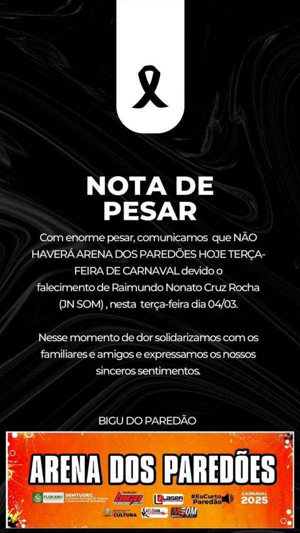 Cancelamento da Arena dos Paredões nesta terça-feira de Carnaval(Imagem:Divulgação)