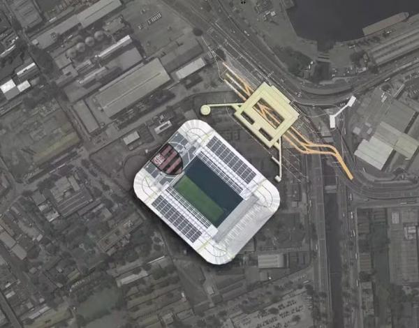 Projeto de estádio do Flamengo no Gasômetro, na região do Centro do Rio.(Imagem:Prefeitura do Rio/Cdurp)