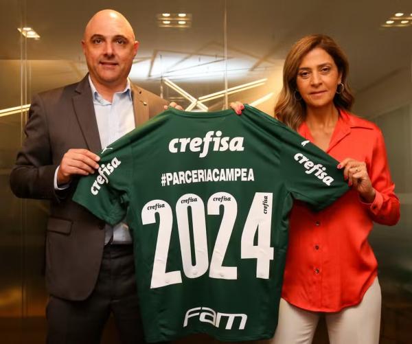 Maurício Galiotte e Leila Pereira anunciam renovação entre Palmeiras e Crefisa.(Imagem:Fabio Menotti/Agência Palmeiras)