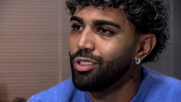 Gabigol fala pela primeira como novo atacante do Cruzeiro.(Imagem:Reprodução/TV Globo)