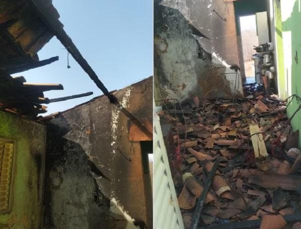 Casa incendiada em São João da Varjota, no Piauí.(Imagem:Corpo de Bombeiros do Piauí)