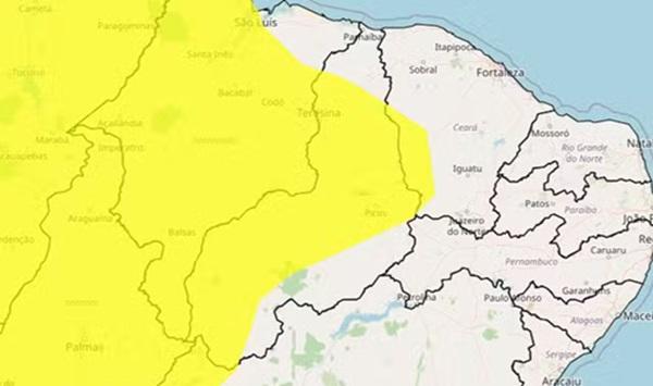 Novo alerta prevê chuvas intensas em 172 cidades do Piauí; veja a previsão(Imagem:Reprodução/Inmet)