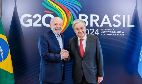 Presidente da República, Luiz Inácio Lula da Silva durante reunião com o Secretário-Geral da Organização das Nações Unidas, António Guterres no G20 Brasil.(Imagem:Ricardo Stuckert/PR© Ricardo Stuckert / PR)