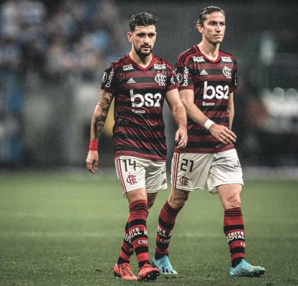 Arrascaeta e Filipe Luis no Flamengo em 2019.(Imagem:Pedro Martins / Azeite Royal)