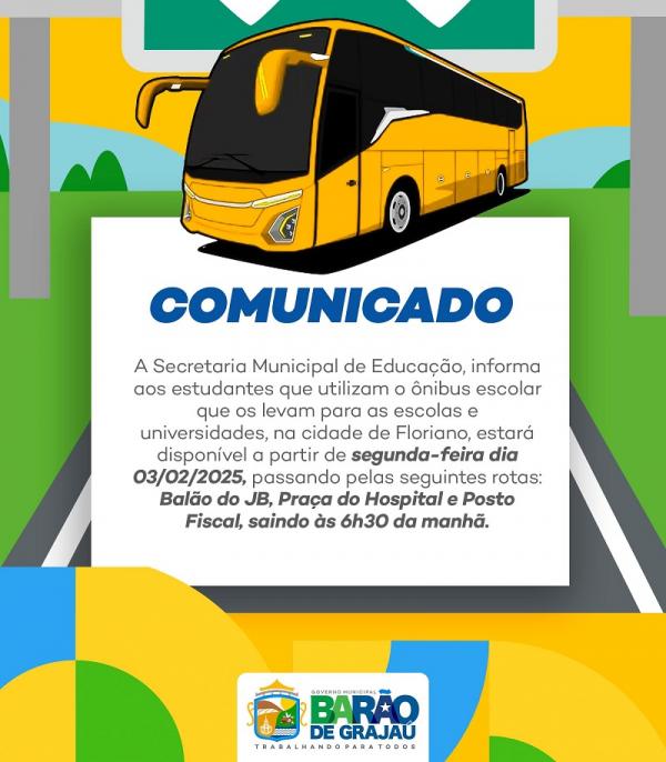 Prefeitura de Barão de Grajaú anuncia o retorno do transporte escolar para Floriano.(Imagem:Divulgação)