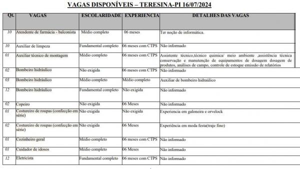 vagas de emprego no Sine Piauí(Imagem:Divulgação)