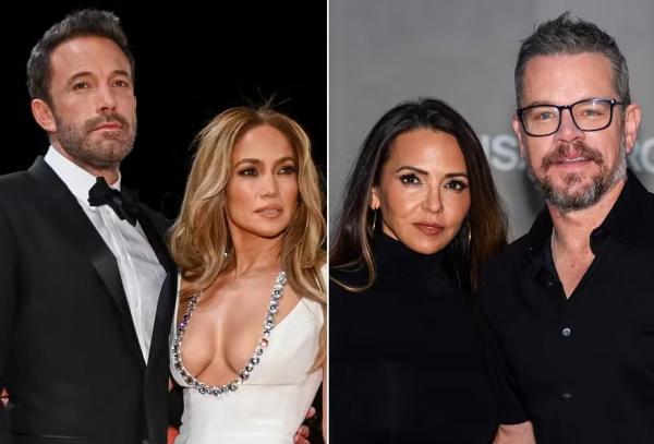 Ben Affleck com Jennifer Lopez, e LUciana Barroso com o marido, Matt Damon.(Imagem:Getty Images)