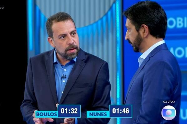 Boulos e Nunes no último debate do 2º turno em SP(Imagem:Reprodução/TV Globo)