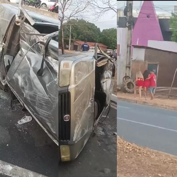 Carro após acidente/Vítimas.(Imagem:Redes sociais)