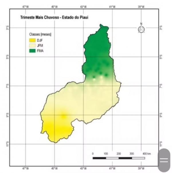 Trimestres mais chuvosos no Piauí.(Imagem: Semarh)