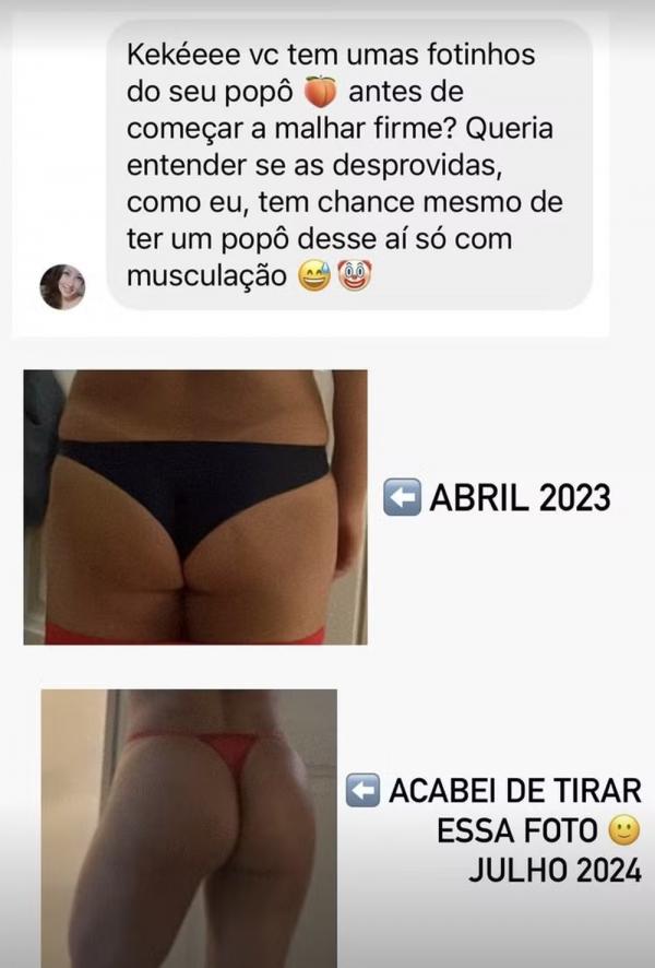 Kéfera mostra antes e depois de glúteos.(Imagem:Reprodução/Instagram)