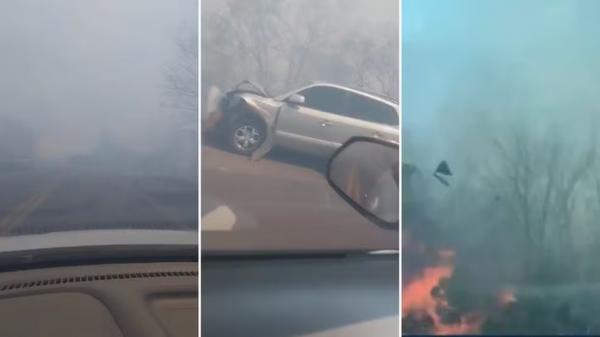 Incêndio às margens da BR-343 compromete visibilidade e causa acidente entre Floriano e Amarante.(Imagem:Reprodução)