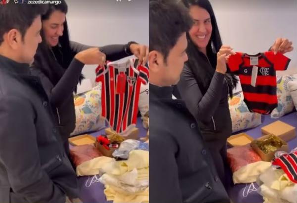 Grávida, Graciele Lacerda e Zezé Di Camargo ganham roupas de times para o filho.(Imagem:Reprodução/Instagram)