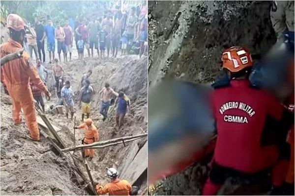 Pai e filho morrem soterrados enquanto trabalhavam na construção de um poço.(Imagem:Divulgação/Corpo de Bombeiros do Maranhão)