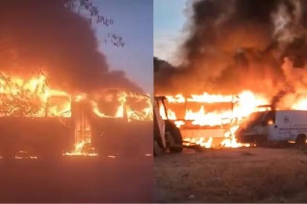 Ônibus e van pegam fogo em pátio de prefeitura no Sul do Piauí.(Imagem:Reprodução)