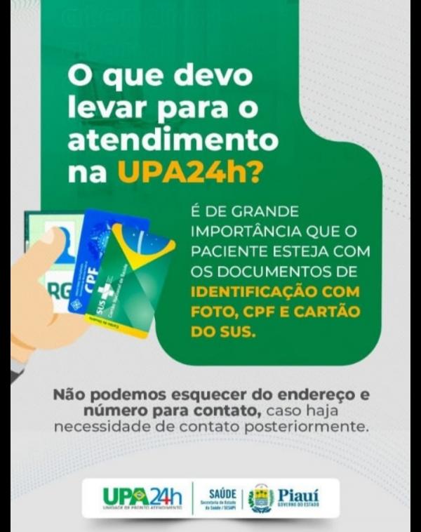 Documentação necessária para atendimento na UPA(Imagem:Divulgação)