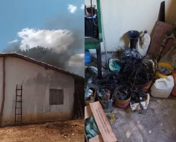 Casa incendiada em São João da Varjota, no Piauí.(Imagem:Corpo de Bombeiros do Piauí)