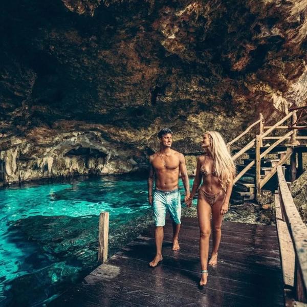 Yasmin Brunet e Gabriel Medina em visita a um cenote de Tulum.(Imagem:Reprodução/Instagram)