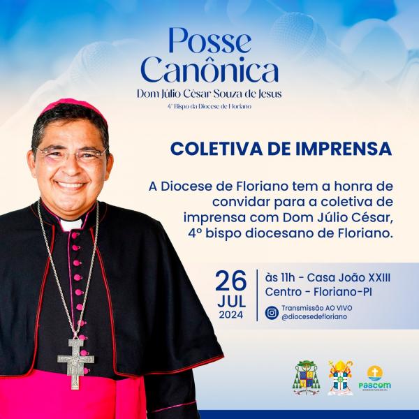 Diocese de Floriano anuncia acolhida de Dom Júlio César como 4º Bispo Diocesano.(Imagem:Divulgação)