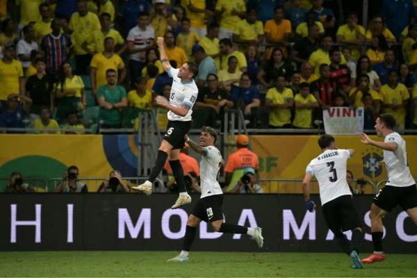 Brasil x Uruguai gol Valverde.(Imagem:Nelson Almeida/AFP)