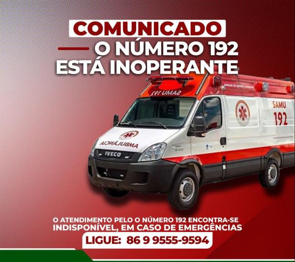 Comunicado importante: Número 192 do SAMU está inoperante.(Imagem:Divulgação)