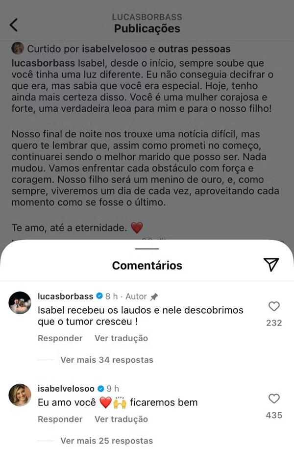 Marido se declara a Isabel Veloso(Imagem:Reprodução | Instagram)