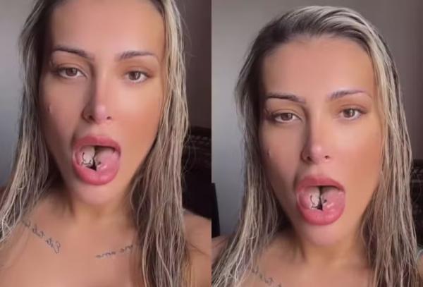 Andressa Urach mostra língua bifurcada.(Imagem:Reprodução/Instagram)