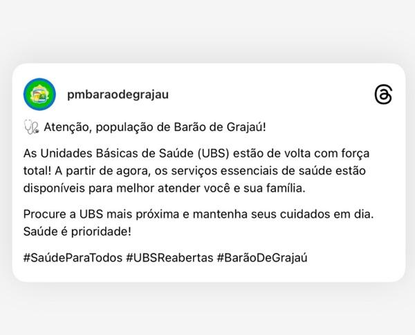 Comunicado da Prefeitura de Barão de Grajaú(Imagem:Divulgação)