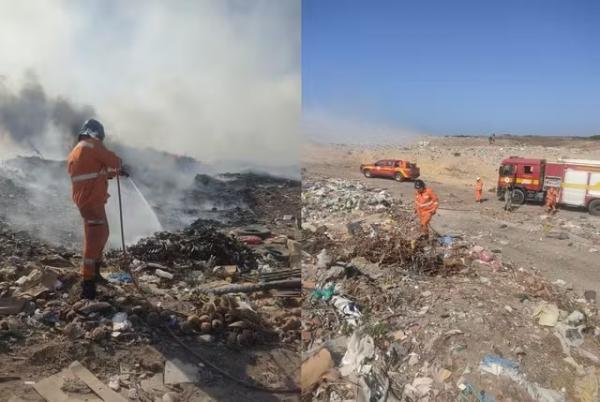 Incêndio atinge pilhas de lixo em aterro sanitário de Parnaíba, no Norte do Piauí.(Imagem:Corpo de Bombeiros Militares do Piauí)